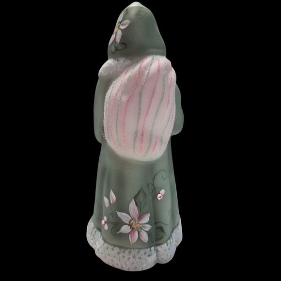 Fenton Glass Santa Figurine Limited Edition Signed Bejewled Green Holiday Decor - Picture 8 of 13